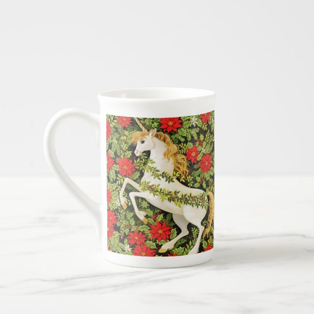 Merry Christmas Unicorn Red Green White Bone China Mug (Left)