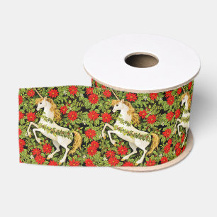 Merry Christmas Unicorn Red Green White Grosgrain Ribbon