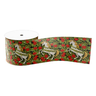 Merry Christmas Unicorn Red Green White Grosgrain Ribbon