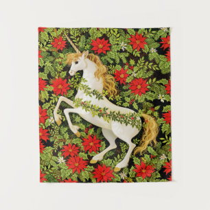 Merry Christmas Unicorn Red Green White Tapestry