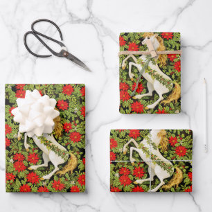 Merry Christmas Unicorn Red Green White Wrapping Paper Sheet