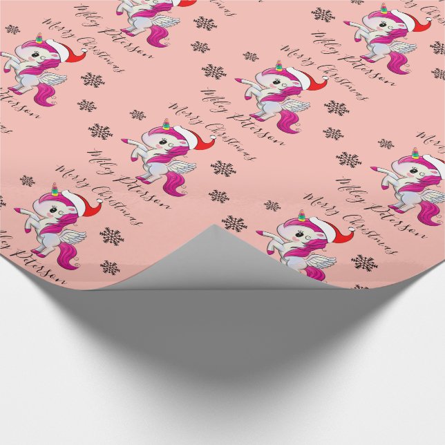 Merry Christmas unicorn & snowflakes personalized Wrapping Paper (Corner)