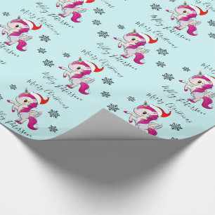 Merry Christmas unicorn & snowflakes personalized Wrapping Paper