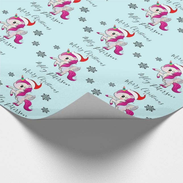 Merry Christmas unicorn & snowflakes personalized Wrapping Paper (Corner)