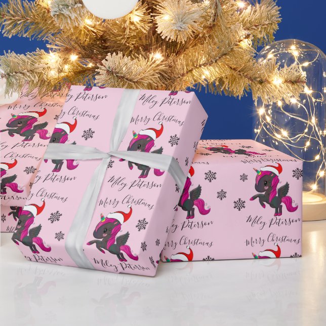 Merry Christmas unicorn & snowflakes personalized Wrapping Paper (Holidays)