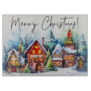 Merry Christmas Village Cutting Board