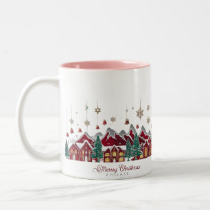 Merry Christmas Village – Red & Gold Mountain Two-Tone Coffee Mug