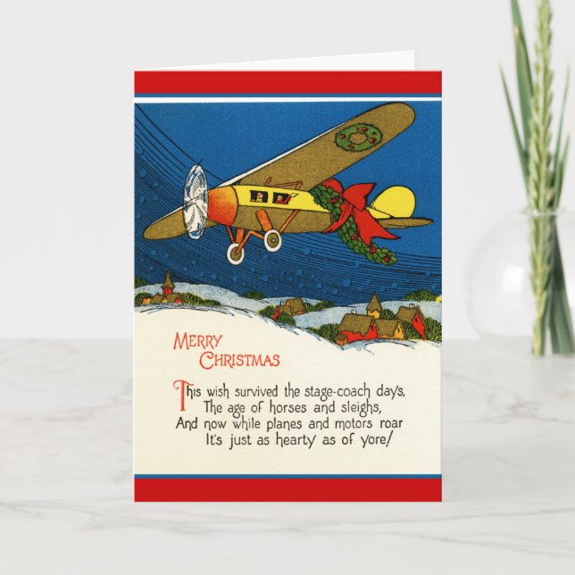 Merry Christmas Vintage Airplane Holiday Card (Front)