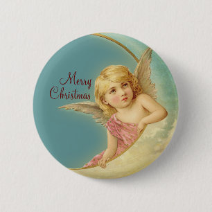 Merry Christmas Vintage Angel CC0252 Round Button