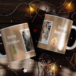 Merry Christmas Vintage Brown Family Photo Coffee Mug