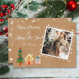 Merry Christmas Vintage Brown Family Photo Holiday Card