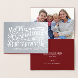 Merry Christmas Vintage Chalkboard Silver Foil Card