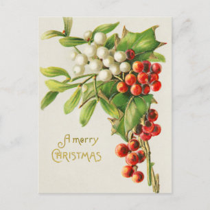 Merry christmas vintage cherry holiday postcard