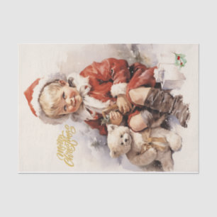 Merry Christmas Vintage Child with Teddy Bear  Tissue Paper