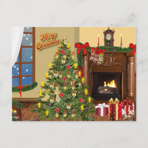 Merry Christmas Vintage Christmas Tree & Gifts  Holiday Postcard