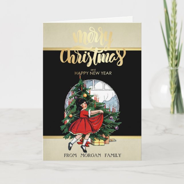 Merry Christmas,Vintage Christmas Tree  Holiday Card (Front)