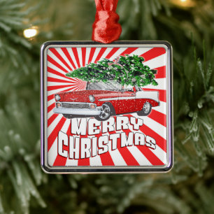 Merry Christmas Vintage Classic Car Christmas Metal Ornament