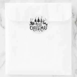 Merry christmas vintage clipart classic round sticker