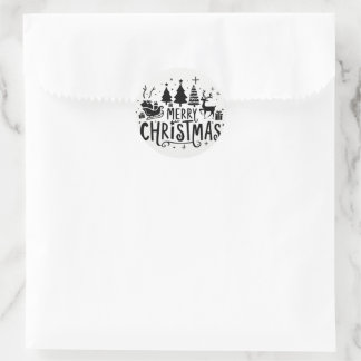 Merry christmas vintage clipart classic round sticker