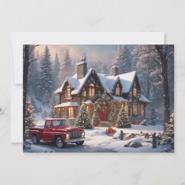 Merry Christmas Vintage Cottage Holiday Card (Front)