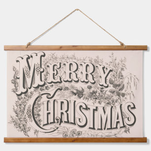 Merry Christmas, Vintage Currier & Ives Print Hanging Tapestry
