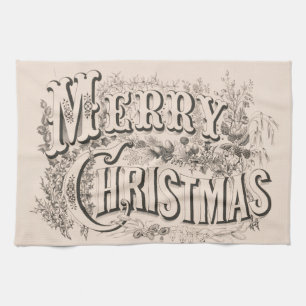Merry Christmas, Vintage Currier & Ives Print Kitchen Towel