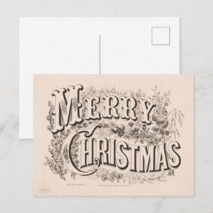 Merry Christmas, Vintage Currier & Ives Print Postcard