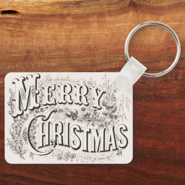 Merry Christmas, Vintage Currier & Ives (reprod) Keychain (Front)