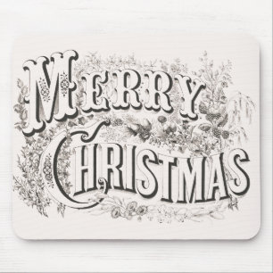 Merry Christmas, Vintage Currier & Ives (reprod) Mouse Pad