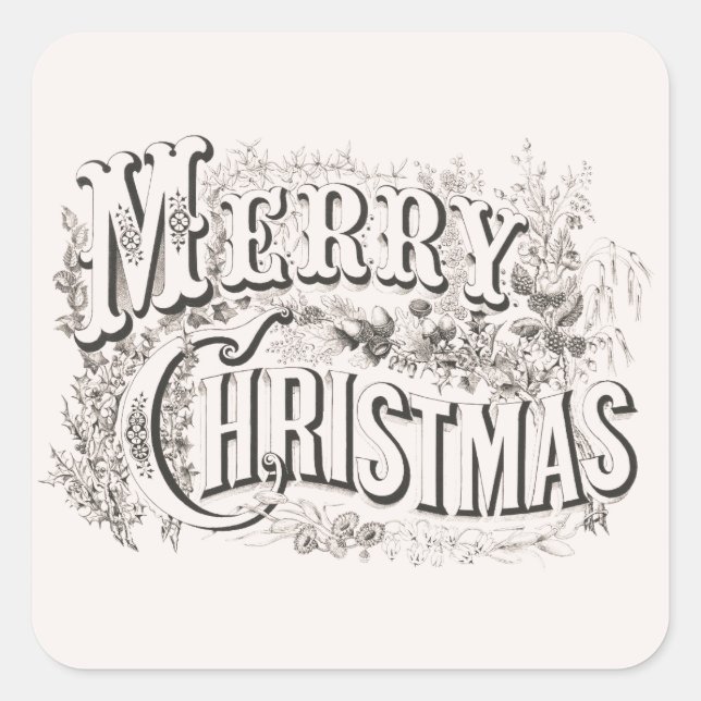 Merry Christmas, Vintage Currier & Ives (reprod) Square Sticker (Front)
