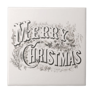 Merry Christmas, Vintage Currier & Ives (reprod) Tile