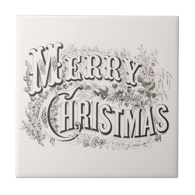 Merry Christmas, Vintage Currier & Ives (reprod) Tile (Front)