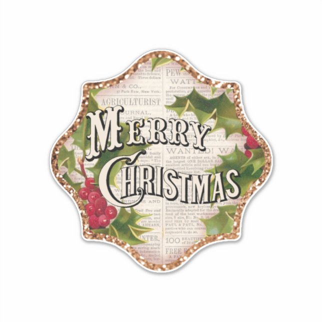 Merry Christmas Vintage Custom-Cut Vinyl Sticker (Front)
