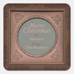 Merry Christmas Vintage Damask Frame personalized Square Sticker