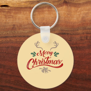 Merry Christmas Vintage Design Red & Green Keychain