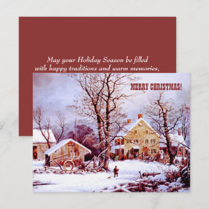 Merry Christmas. Vintage Farm Winter Scene Card