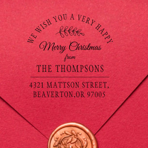 Merry Christmas Vintage Holiday Return Address Rubber Stamp