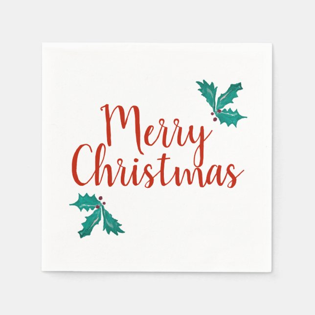Merry Christmas Vintage Holly Napkin (Front)