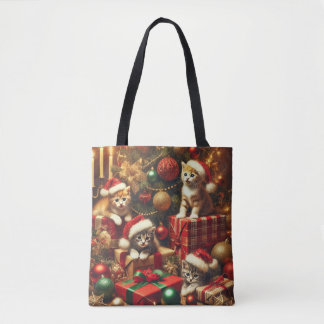 Merry Christmas Vintage Kitten Collection Tote Bag