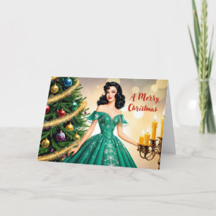 Merry Christmas Vintage Lady with Candles Holiday Card