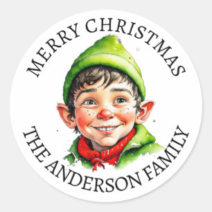 Merry Christmas   Vintage Little Boy Elf Classic Round Sticker