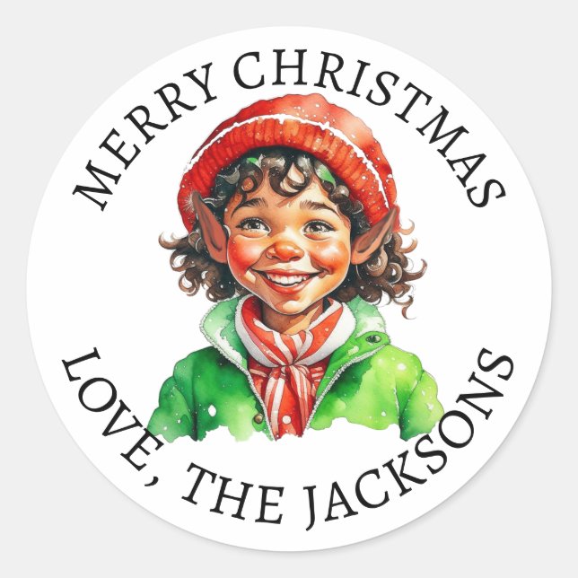 Merry Christmas | Vintage Little Elf Classic Round Sticker (Front)