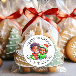 Merry Christmas | Vintage Little Elf Personalized Classic Round Sticker<br><div class="desc">Personalized adorable little vintage black elves in winter hat. Cute green and red vintage style retro stickers to give you a nostalgic feeling.</div>