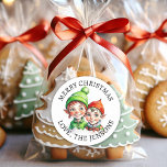 Merry Christmas | Vintage Little Elf Personalized Classic Round Sticker<br><div class="desc">Personalized adorable little vintage elves in winter hat. Cute green and red vintage style retro stickers to give you a nostalgic feeling.</div>
