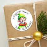 Merry Christmas | Vintage Little Elf To and From Classic Round Sticker<br><div class="desc">Personalized adorable little Caucasian vintage elf in winter hat. Cute green and red vintage style retro stickers to give you a nostalgic feeling.   A gift for personalized to and from gift tags.</div>