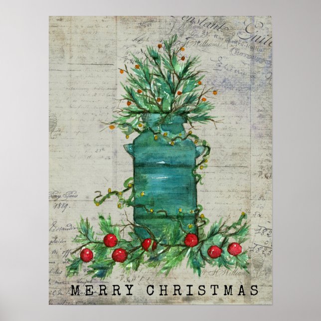 Merry Christmas Vintage Milk Can Collage Poster (Front)