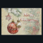 "Merry Christmas" Vintage Ornaments Tissue Paper<br><div class="desc">"Merry Christmas" red and gold ornaments on a Christmas tree. This is a collage of vintage images that depict a well-decorated holiday tree and wintry snowy green fir branches. Note this is heavier weight tissue paper that some value for its use in decoupage.</div>