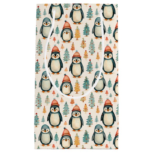 Merry Christmas  | Vintage Penguins Christmas Small Gift Bag (Front)