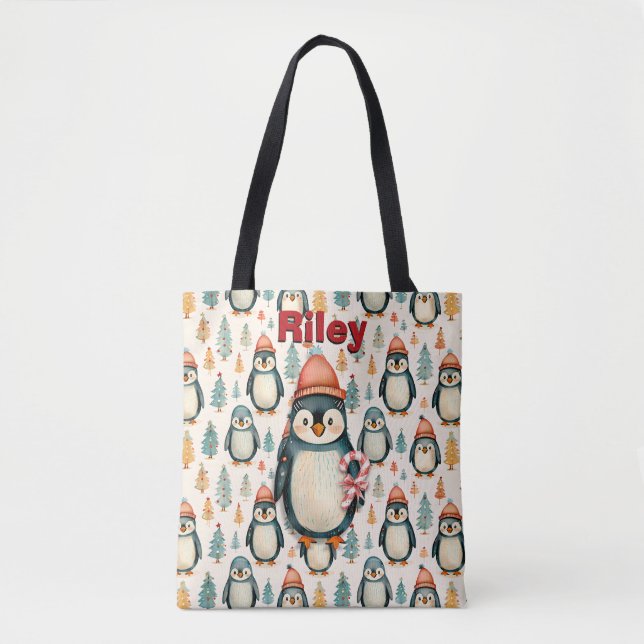Merry Christmas  | Vintage Penguins Christmas Tote Bag (Front)