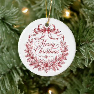 Merry Christmas Vintage Personalized Ceramic Ornament